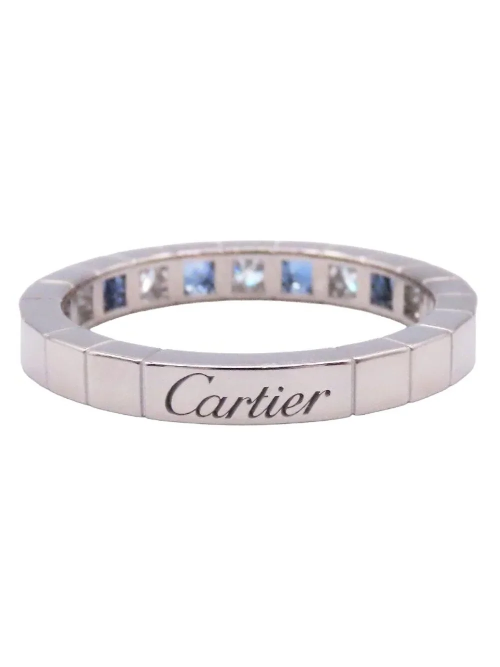 Cartier Lanieres White Gold Diamond Sapphire 18K 58 Ring
